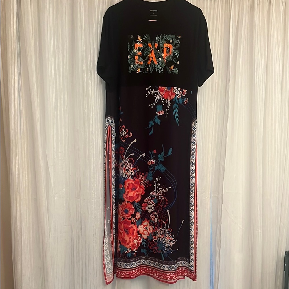 Express Black and Red Midi Dress Casual Resort Wear